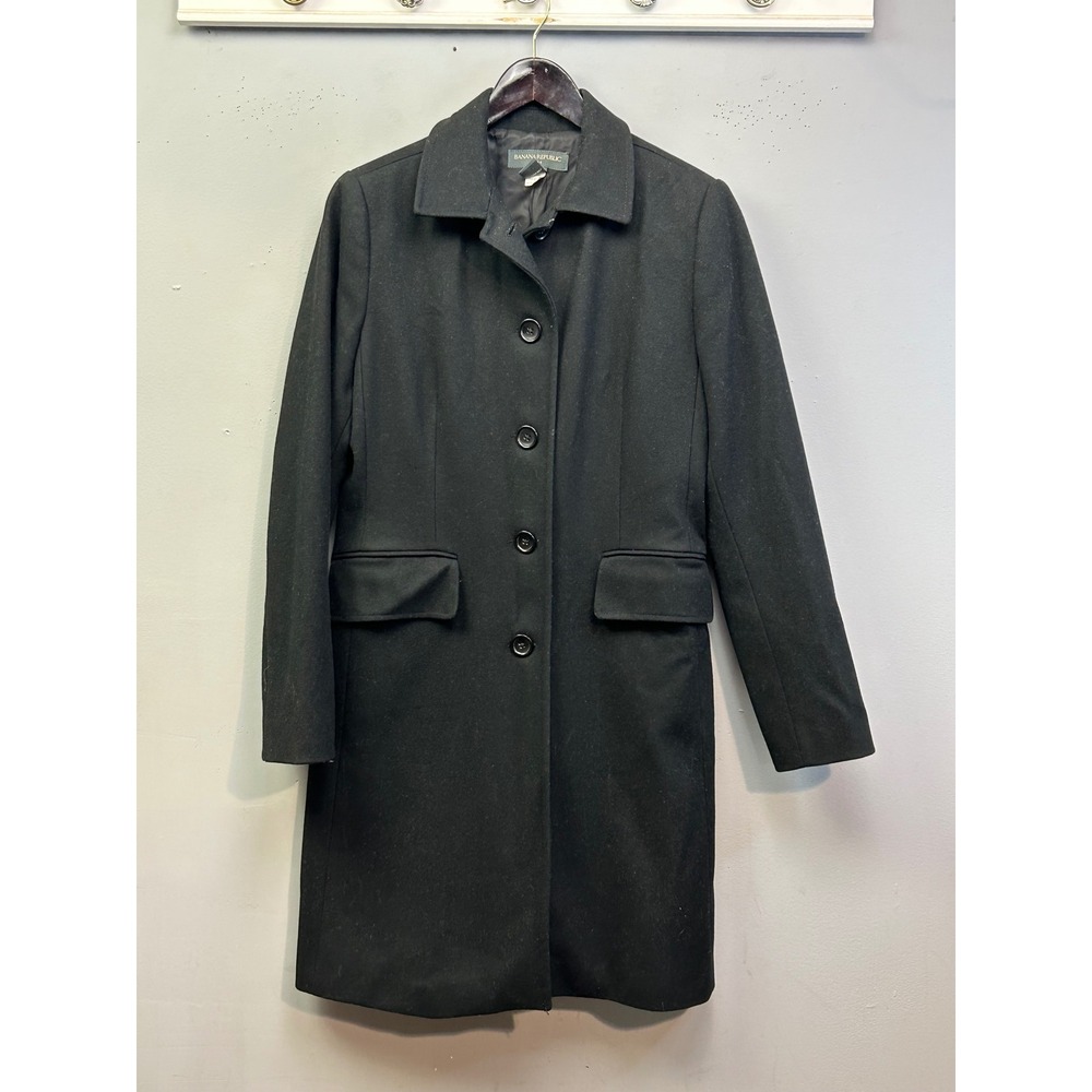 Banana Republic Coat Womens Small Black Wool Blend Topcoat Martingale Pockets